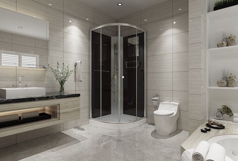 Torino Massage Cabin Bath Deluxe Bathrooms - 8 massage jets, mixer, shower bart set, mirror, shelf and towel ring.